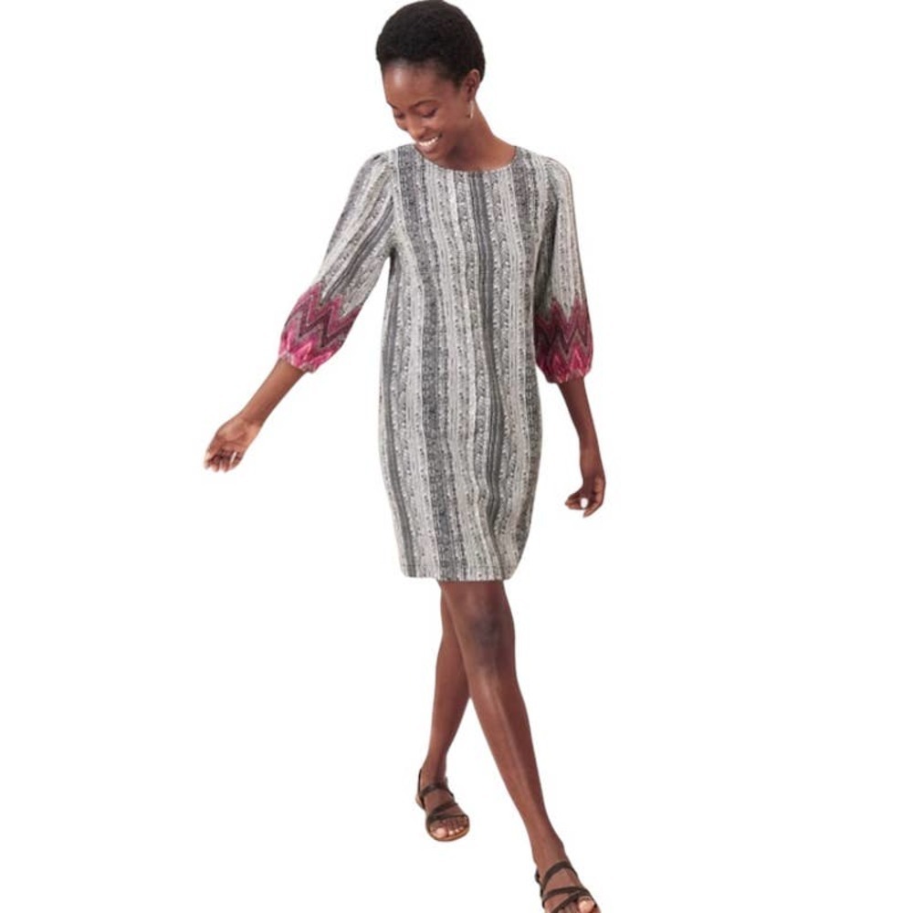 Garnet Hill‎ 100% Linen Boho Print Market Dress Relax Fit size XS